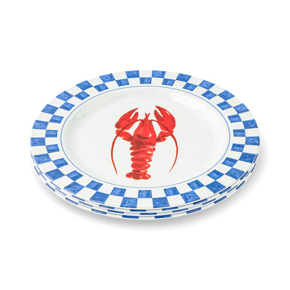 4Pk 11" Melamine Dinner Plates Lobster Check