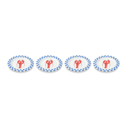 4Pk 11" Melamine Dinner Plates Lobster Check