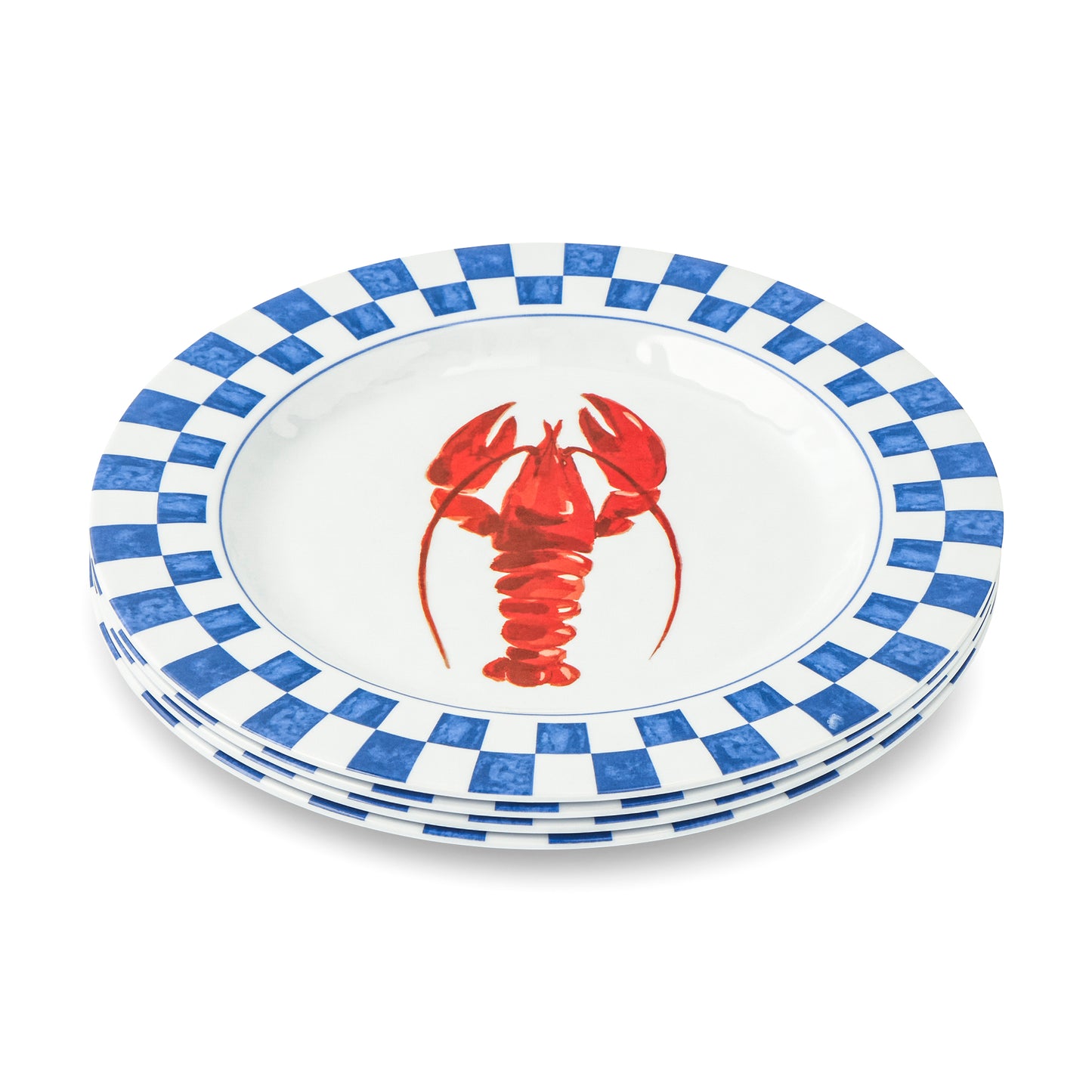 4Pk 8.5 Melamine Salad Plates Lobster Check