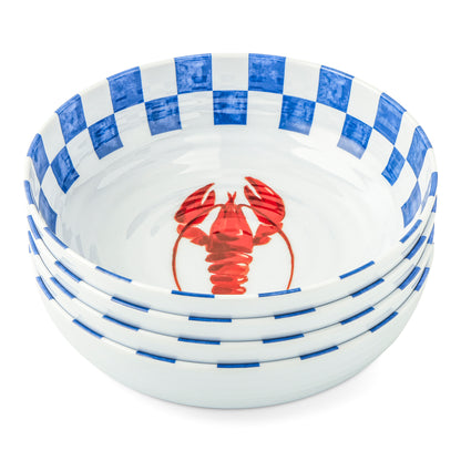 4Pk Melamine Dinner Bowls Lobster Check