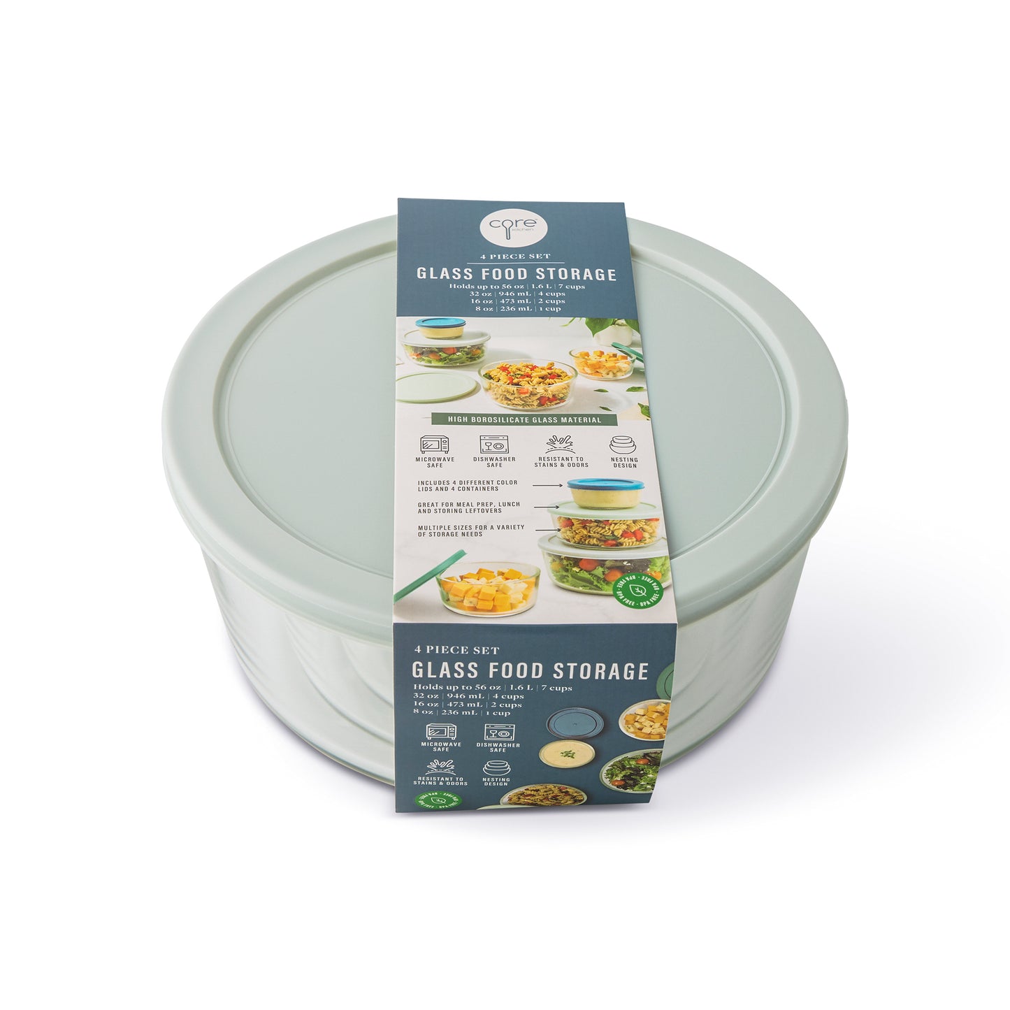 4Pc Round Glass Food Storage Set