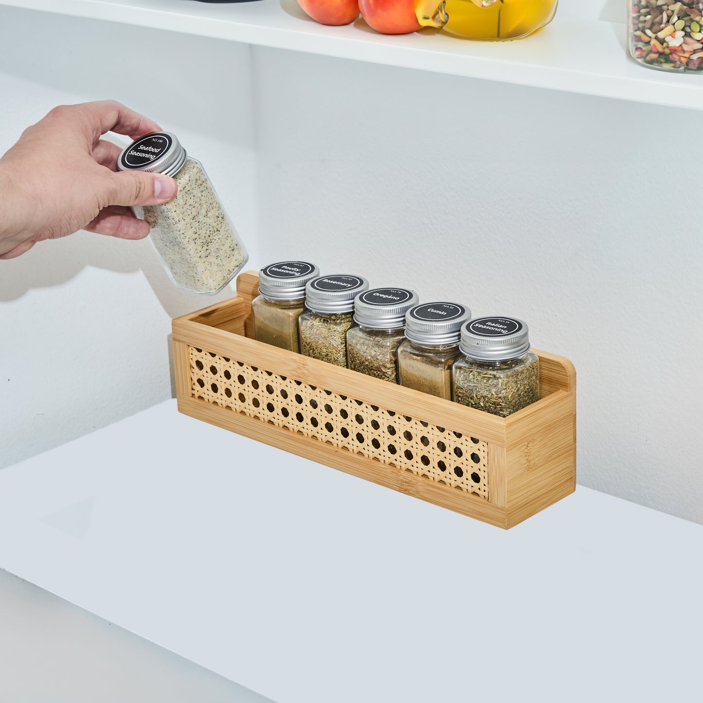 Bamboo W/Rattaan Spice Rack