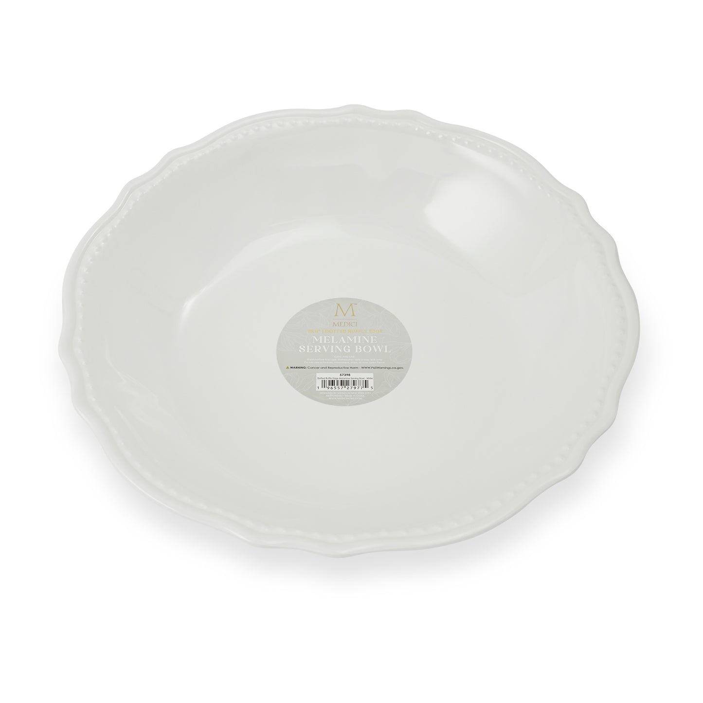 Dotted Ruffle Edge Melamine Serving Bowl White