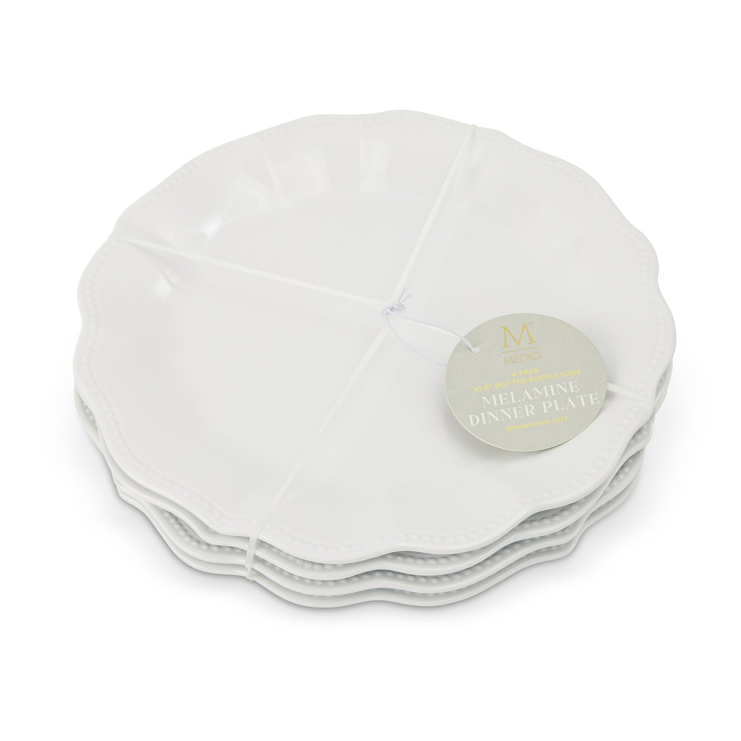 4Pk Dotted Ruffle Edge Melamine Dinner Platte White