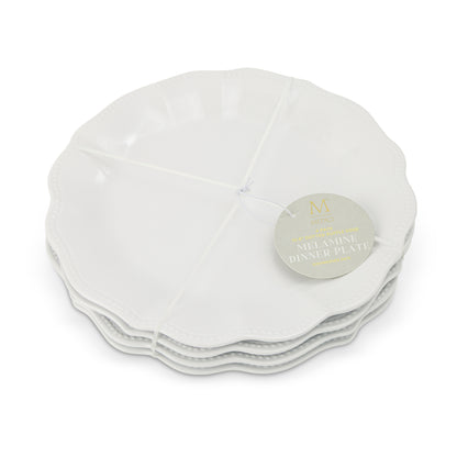 4Pk Dotted Ruffle Edge Melamine Dinner Platte White