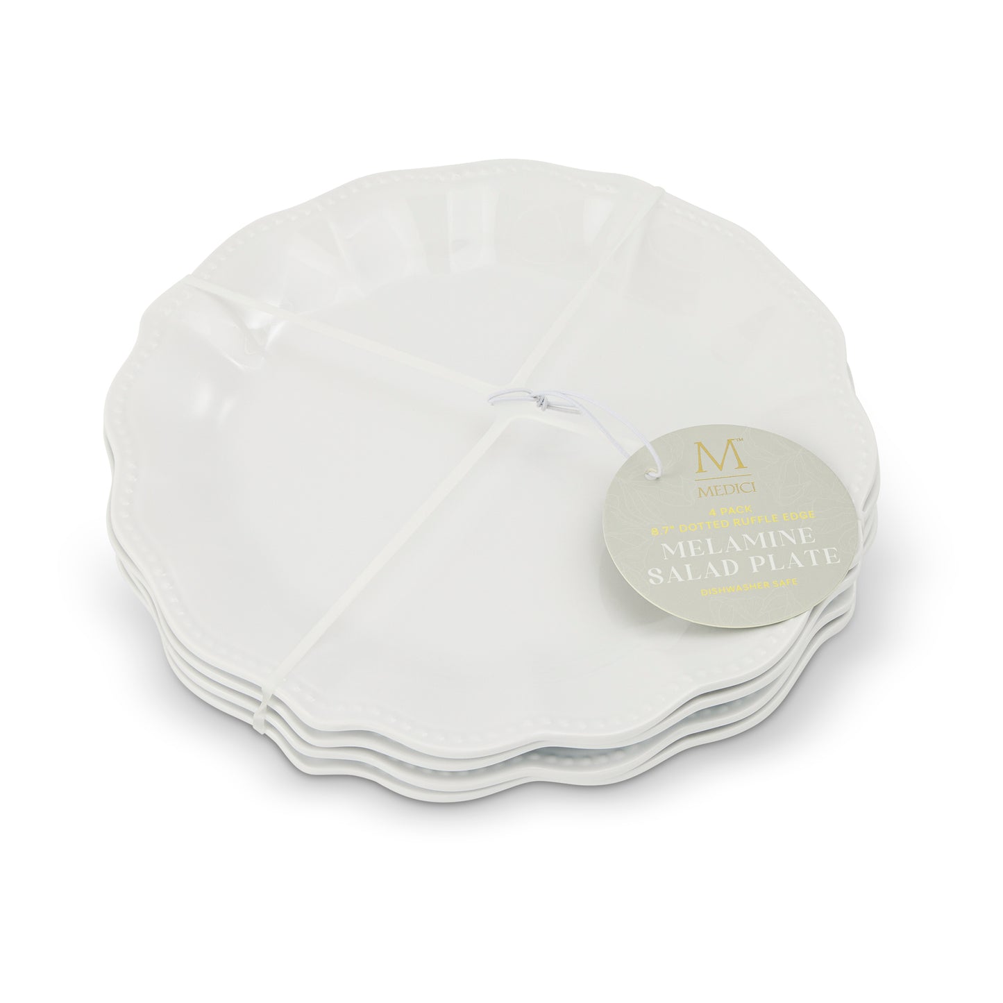 4Pk Dotted Ruffle Edge Melamine Salad Platte White