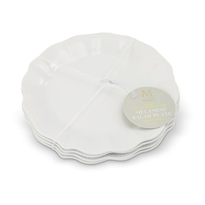 4Pk Dotted Ruffle Edge Melamine Salad Platte White