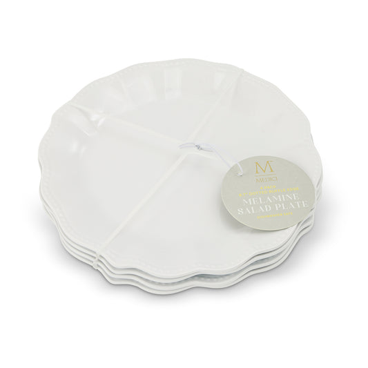4Pk Dotted Ruffle Edge Melamine Salad Platte White