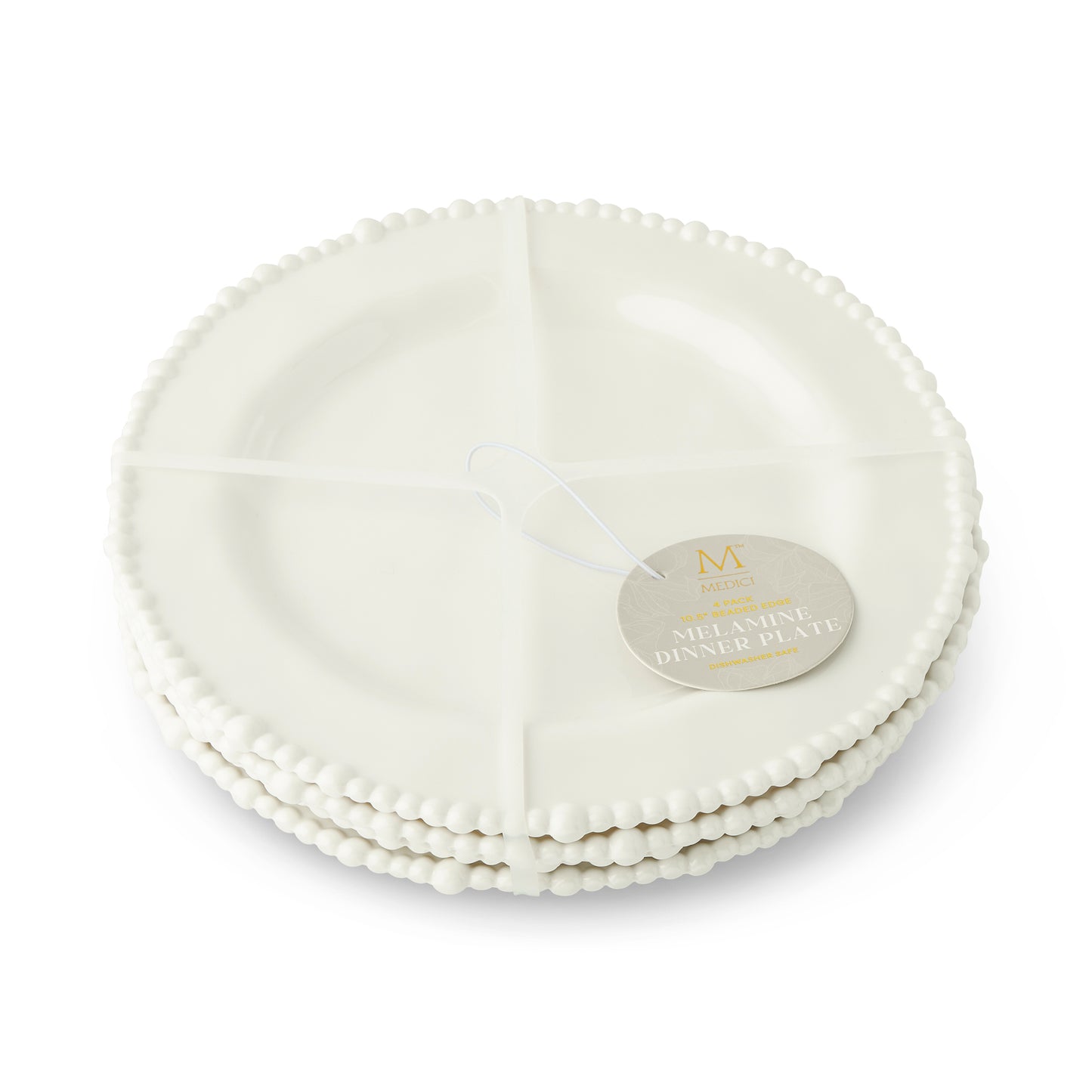 4Pk 10.5" Beaded Edge Dinner Plates White