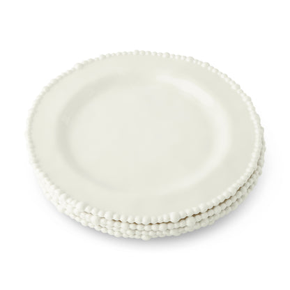 4Pk 10.5" Beaded Edge Dinner Plates White