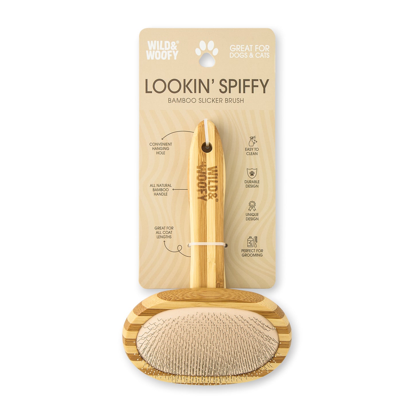 Pet Slicker Brush W/Bamboo Handle Light Mocha