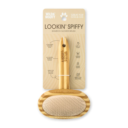 Pet Slicker Brush W/Bamboo Handle Light Mocha