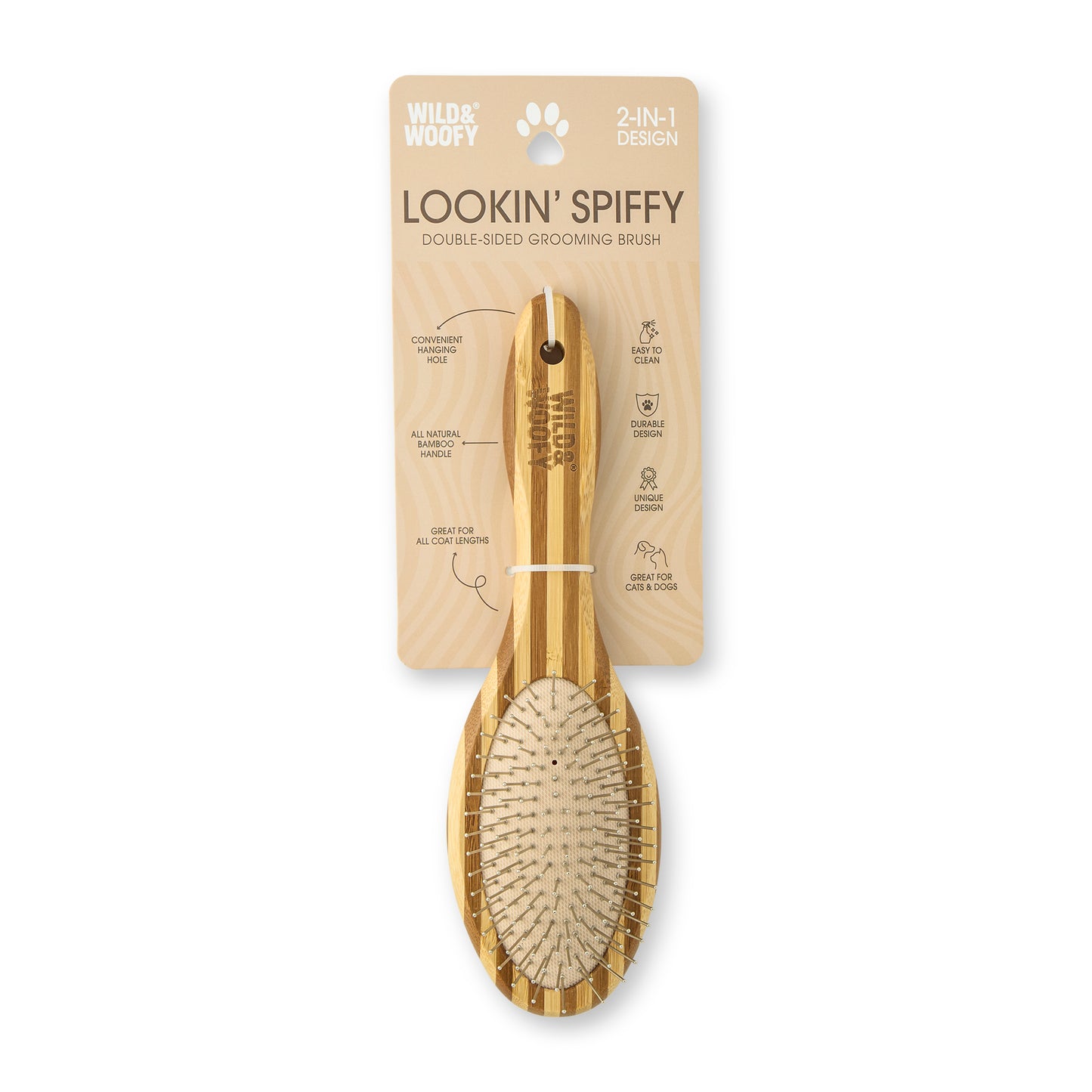 Pet Double Sided Bristles & Pin Brush W/Bamboo Handle Light Mocha