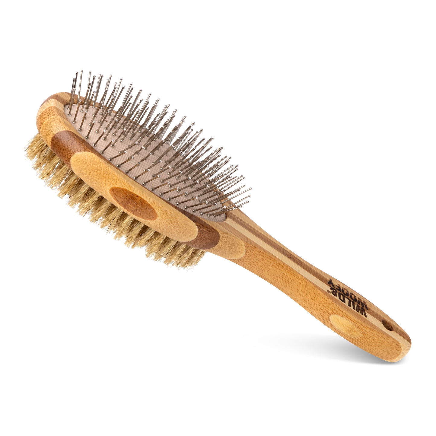 Pet Double Sided Bristles & Pin Brush W/Bamboo Handle Light Mocha