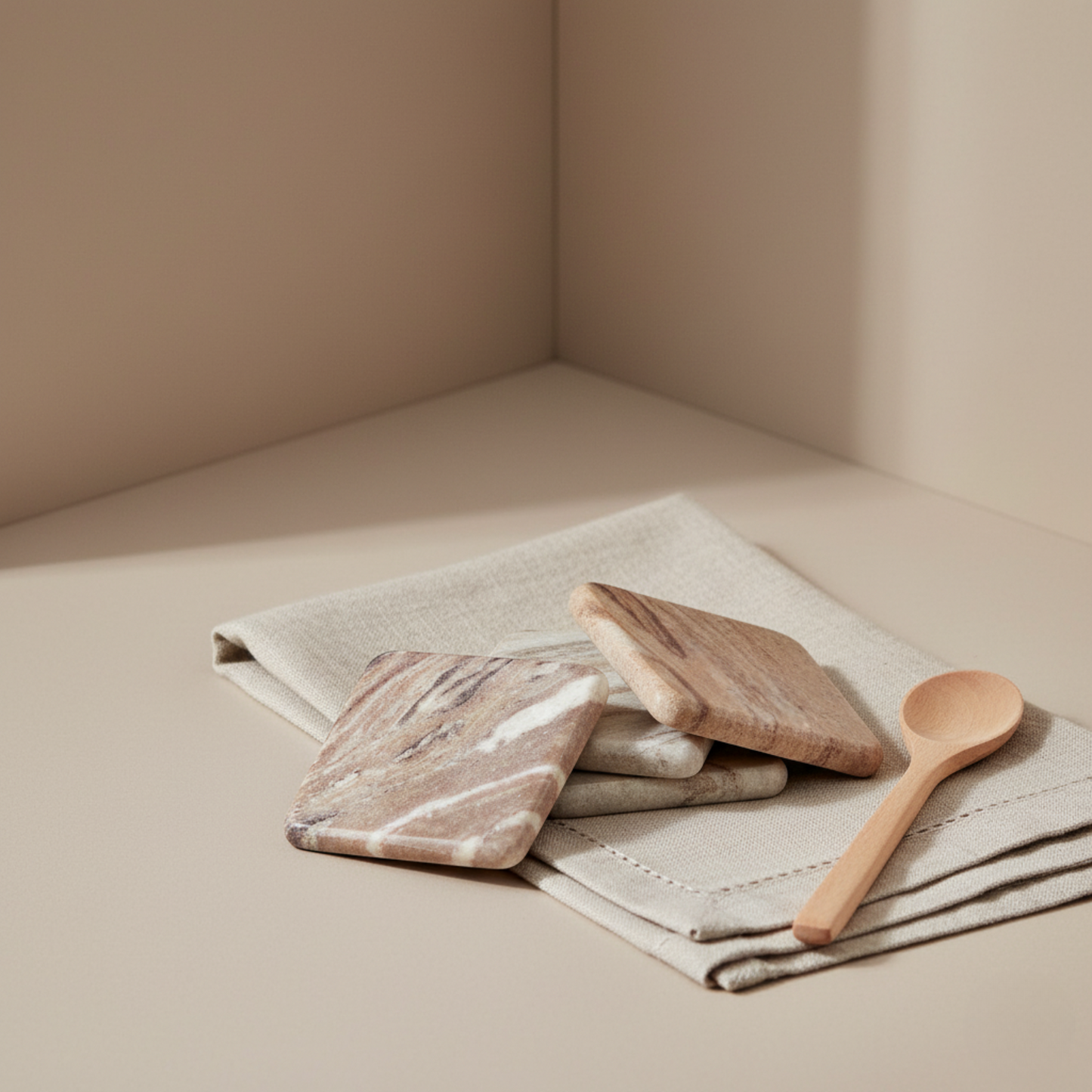 Waterfall Marble Square Coasters, Set of 4