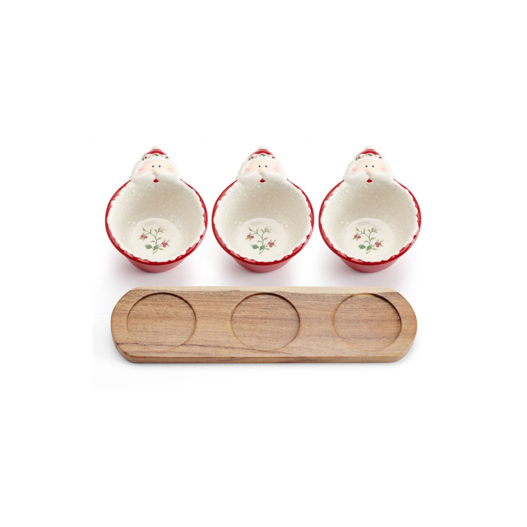 Winterberry® Set of 3 Santa Dip Bowls with Wood Base