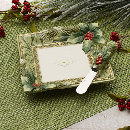 Holiday Home Green Appetizer Plate and Spreader Set