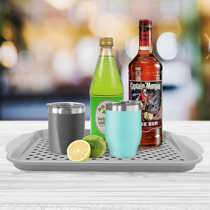 Rubbergrip Anti Slip Rectangular Serving Tray with Handles - Gray