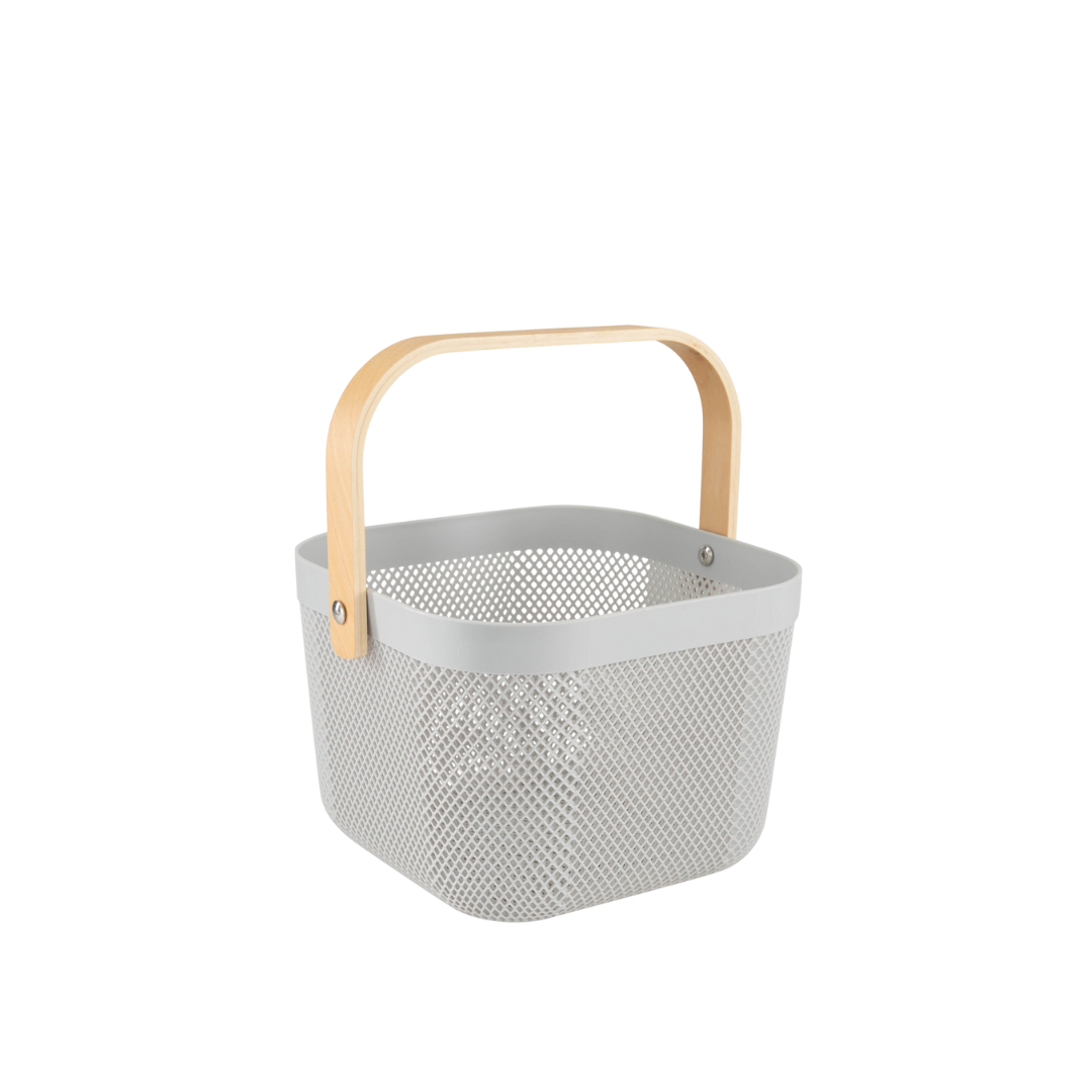 N&T Plexus Mesh Storage Basket Grey With Wooden Handle 9L