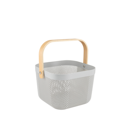 N&T Plexus Mesh Storage Basket Grey With Wooden Handle 9L