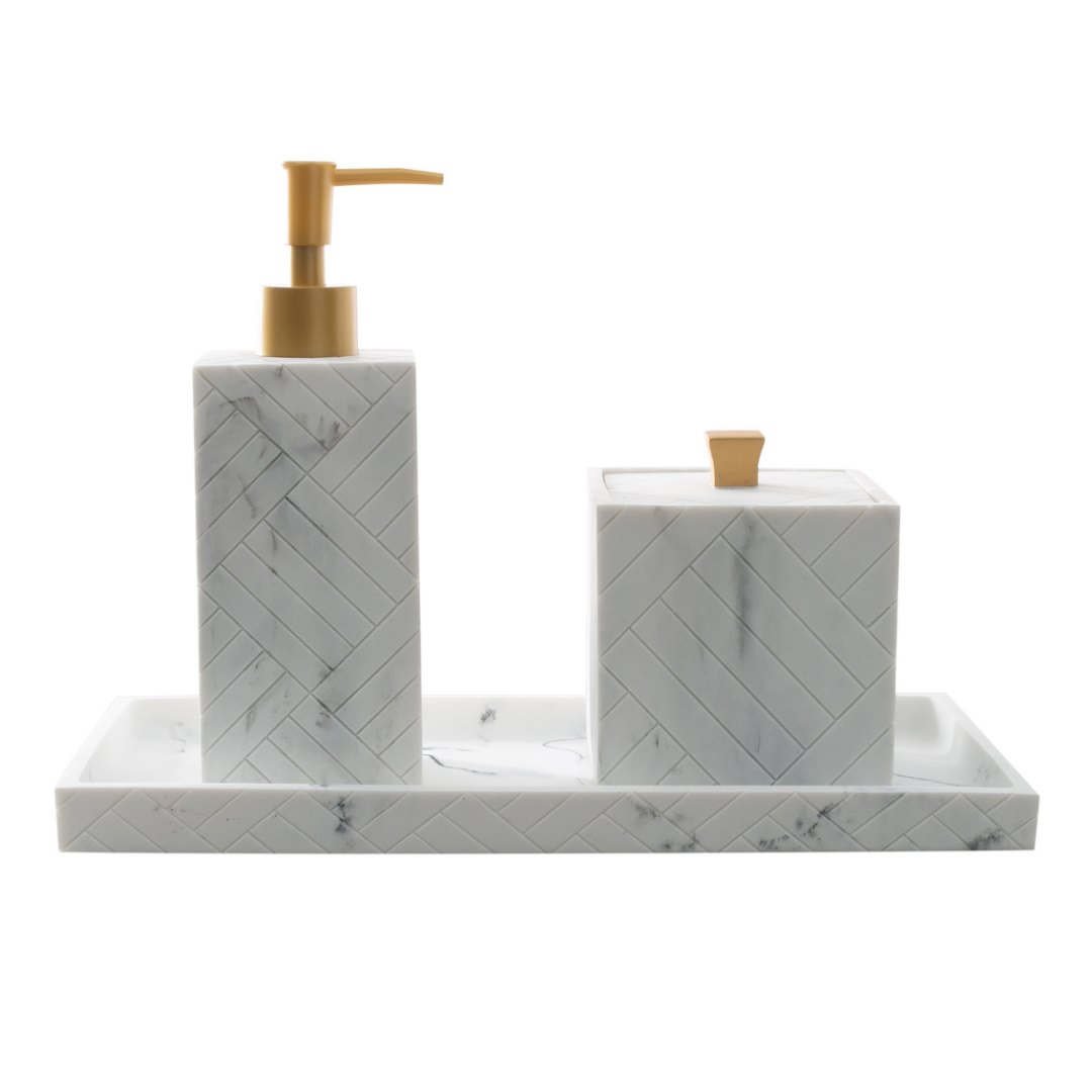 Tripoli Tray Resin Herringbone Grey Marble