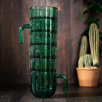 Juego de 6 vasos apilables con forma de cactus y asas