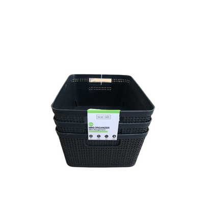 N&T 3pc Weave Storage Basket Set Plastic Black