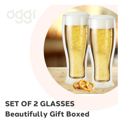 Set of 2 Double Wall 14 oz Beer Glasses