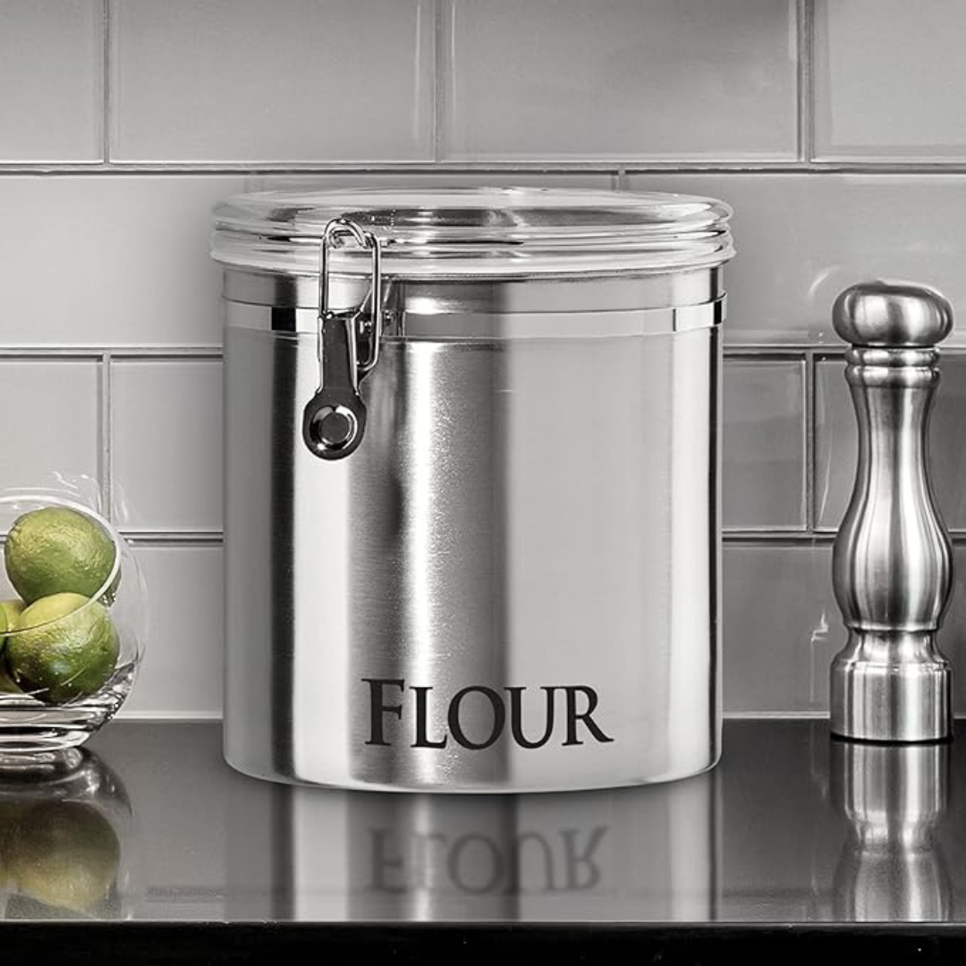 Stainless Steel Jumbo 8"  "FLOUR" Clamp Canister