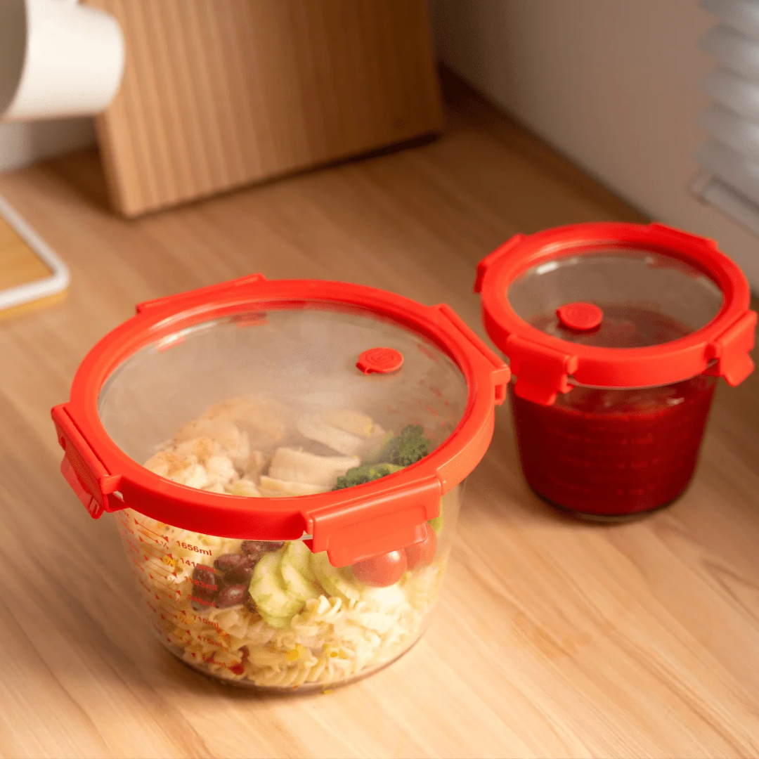 Glass Measuring Cup Set with Secure Snap Lids - 2 pc Set