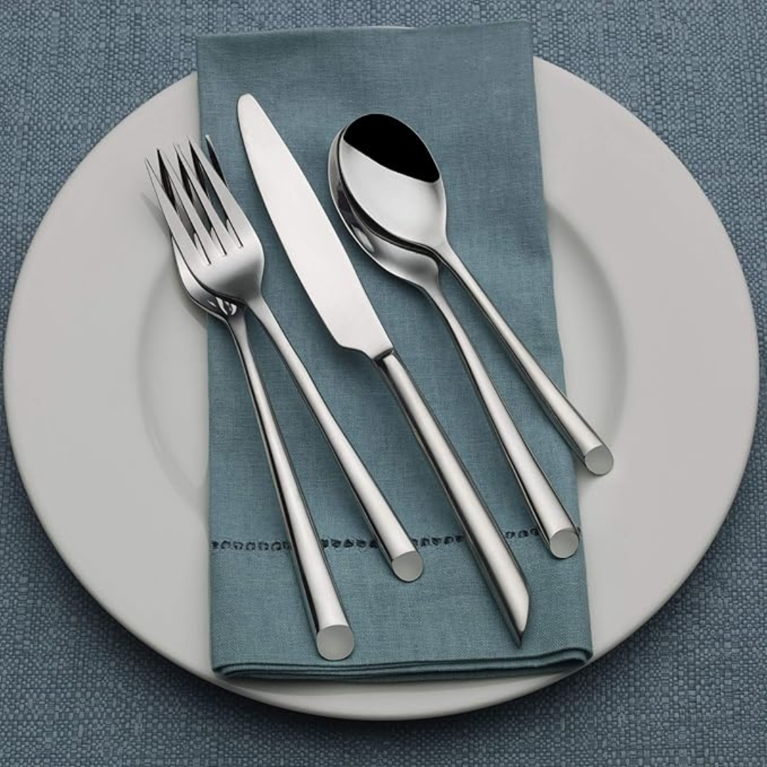 Wave Flatware Service for 4, 26 Piece Set, 18/0 Stainless Steel + 6 Pieces for Little Bites (Infants)