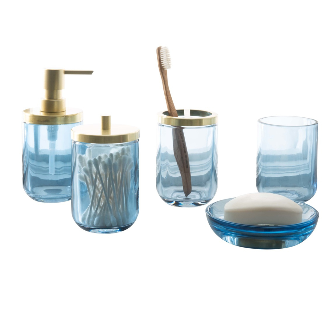 Jasper Toothbrush Holder Glass Blue/Gold