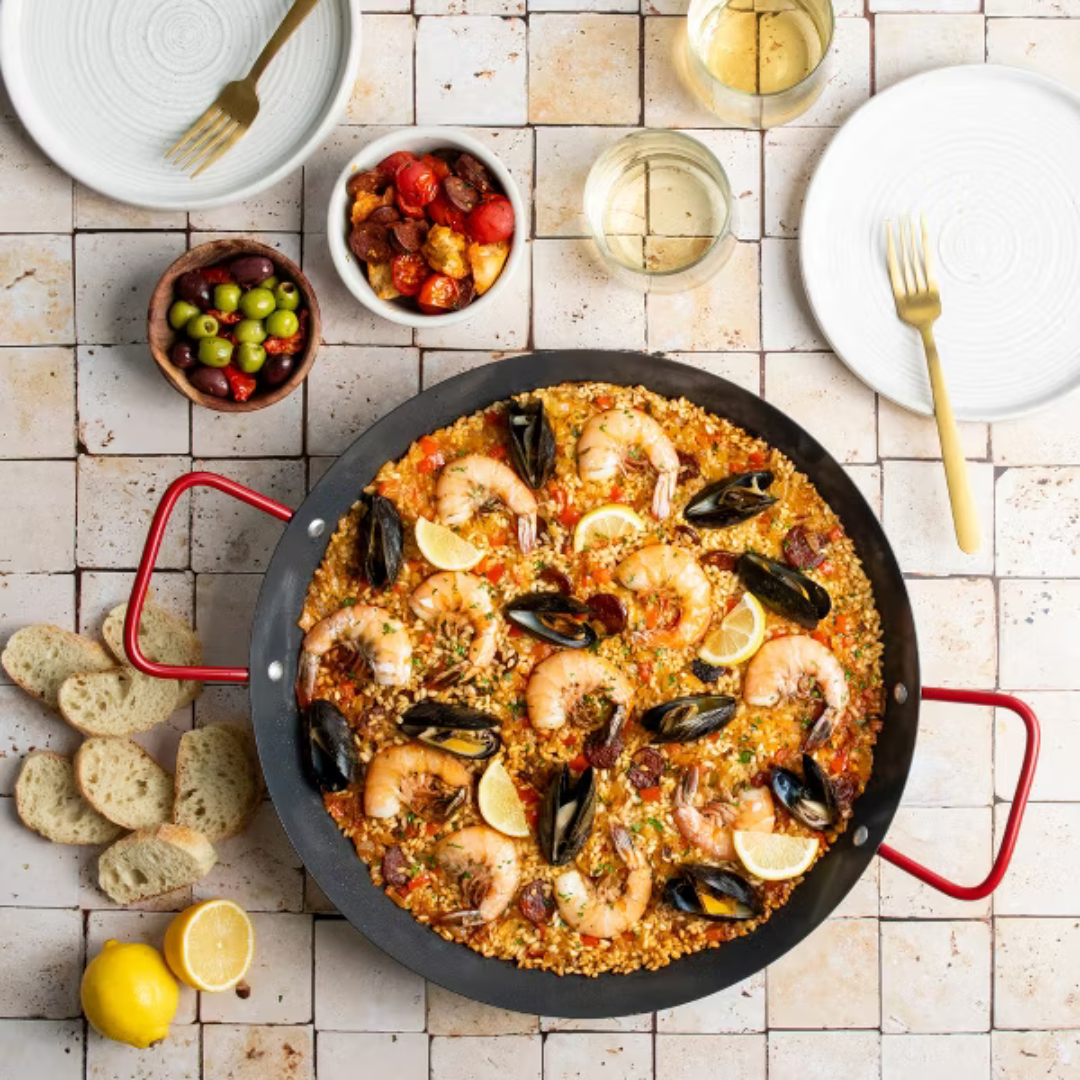 Paella Pan with Red Handles