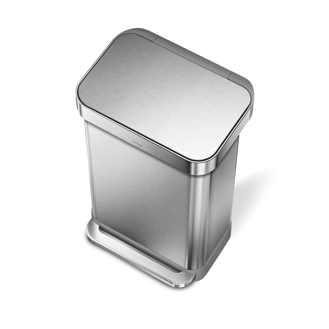 45L Rectangular Step Can, Brushed Stainless Steel