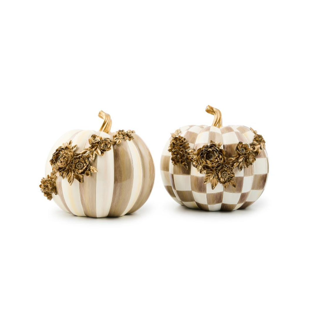 Mocha Stripe Floral Garland Pumpkin