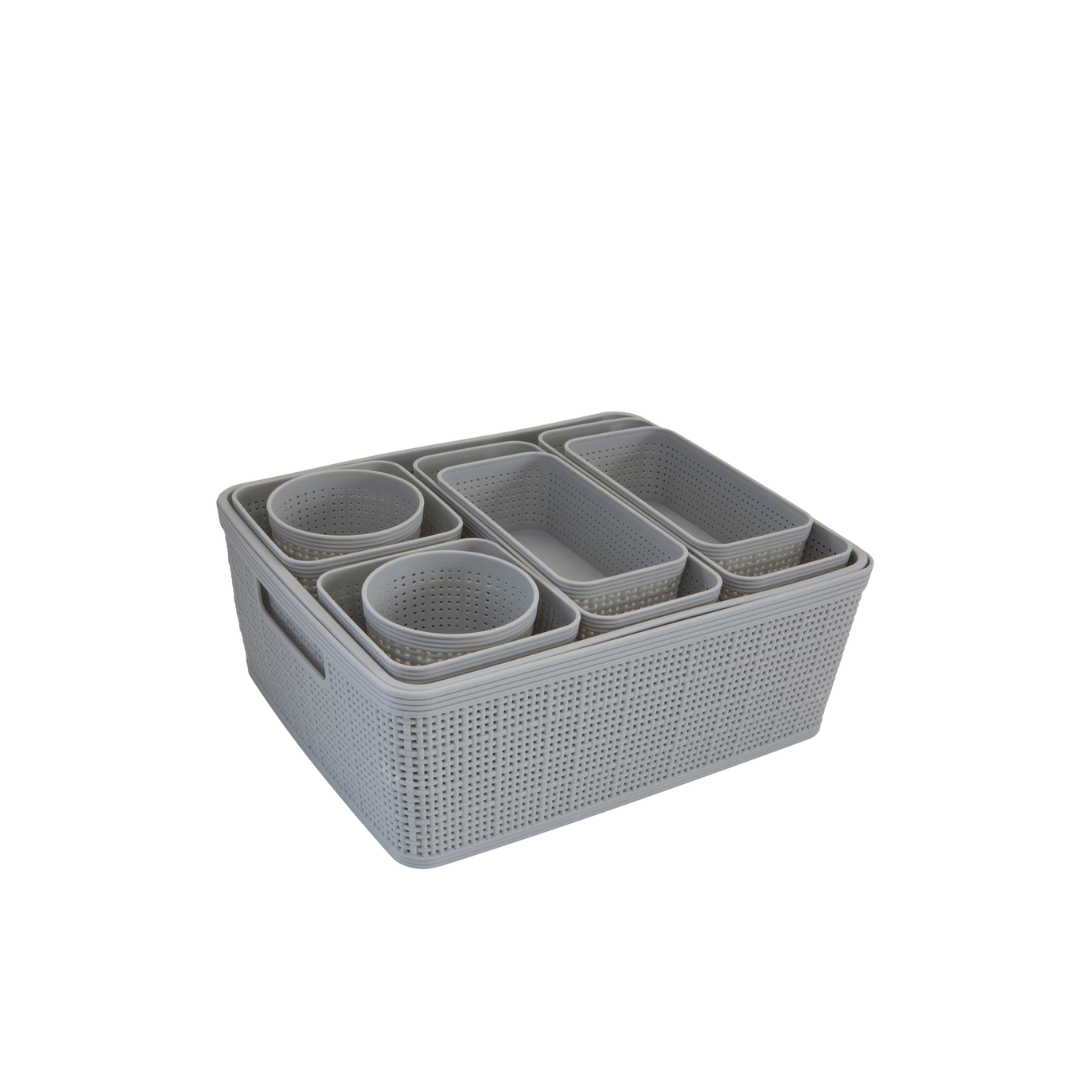 N&T 10pc Weave Organizer Basket Set Plastic Grey