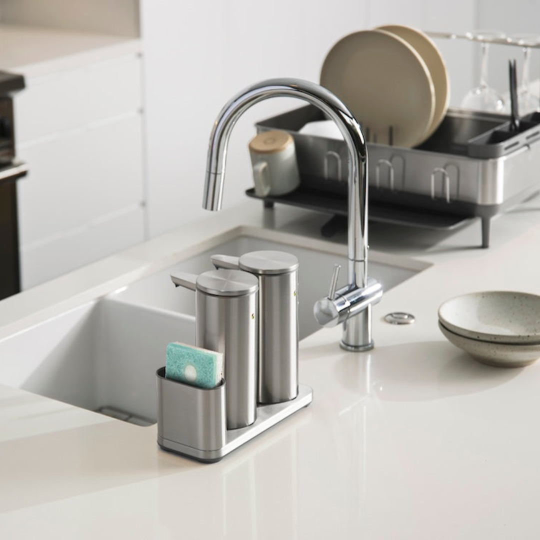 Dual Sensor Pump 14 oz.with Caddy, High- Grade Brushed Stainless Steel