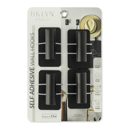 4Pk Self Adhesive Wall Hook Set Black
