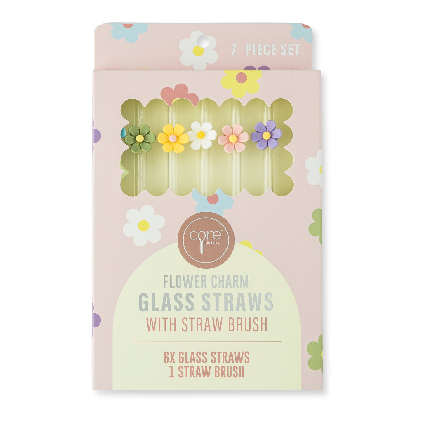 7Pk Glass Straw Set Asst Floral