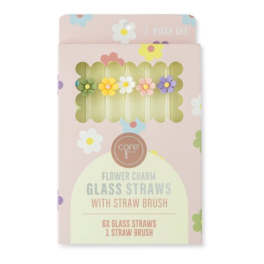 7Pk Glass Straw Set Asst Floral