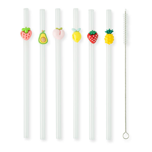 7Pk Glass Straw Set Asst Fruit