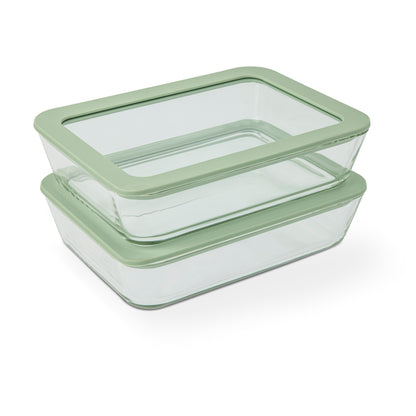 2Pk 27 oz Rectangle Glass Food Storage Container W/Silicone & Glass Lid Faded Willow