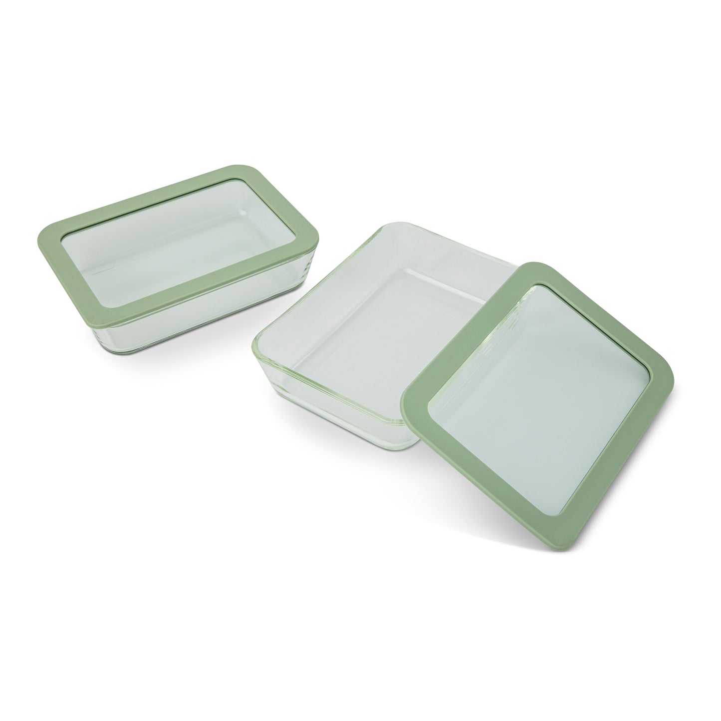 2Pk 27 oz Rectangle Glass Food Storage Container W/Silicone & Glass Lid Faded Willow