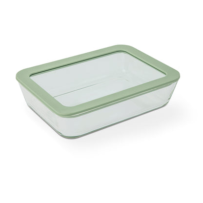 2Pk 27 oz Rectangle Glass Food Storage Container W/Silicone & Glass Lid Faded Willow