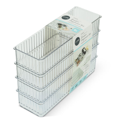 6Pc Ribbed Drawer Organizer Set Clear