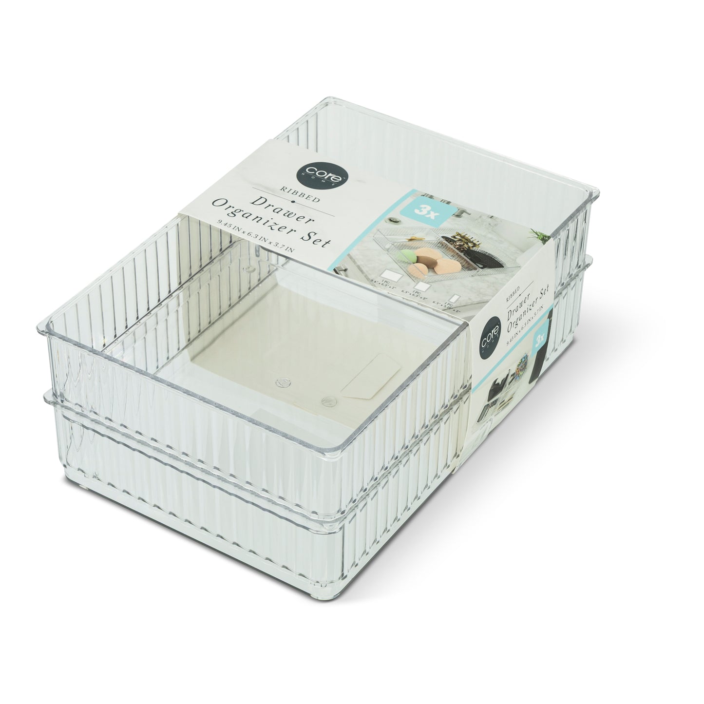 3Pc Ribbed Drawer Organizer Set