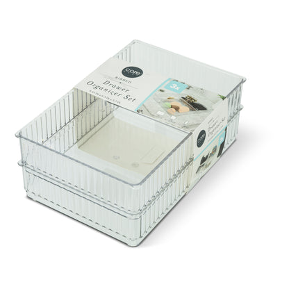 3Pc Ribbed Drawer Organizer Set