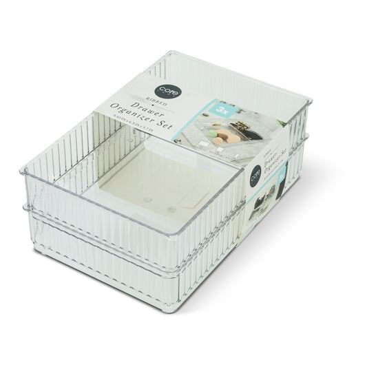 3Pc Ribbed Drawer Organizer Set