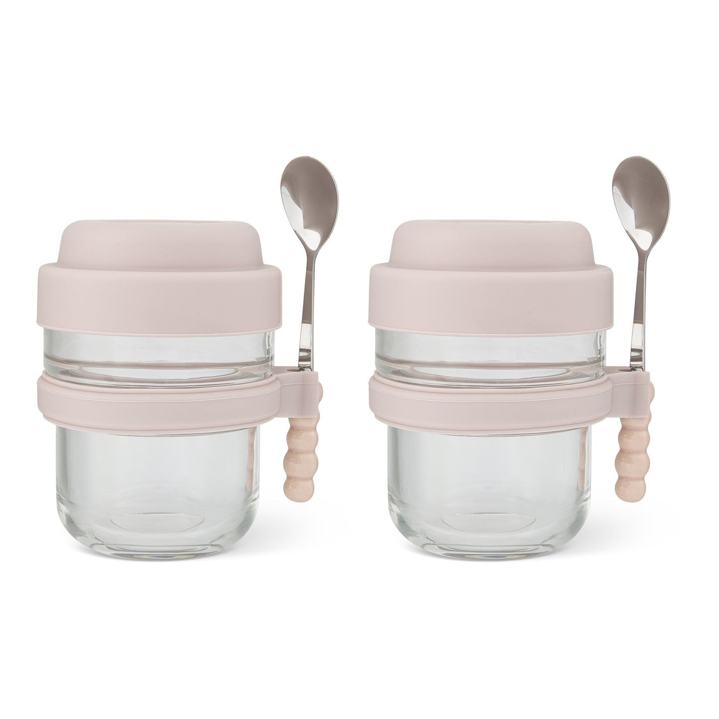 2Pk 14.09oz Glass Breakfast Cup W/ Spoon Crepe