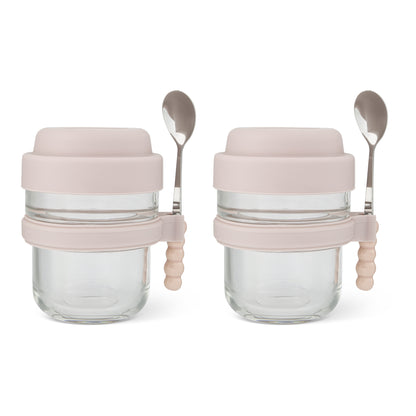 2Pk 14.09oz Glass Breakfast Cup W/ Spoon Crepe